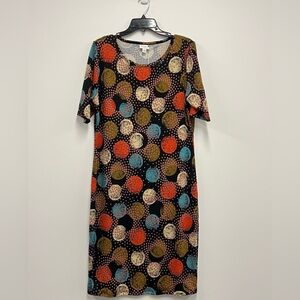 LuLaRoe Women’s Black & Mulitcolor Circles Pattern Bodycon Dress Size XL
